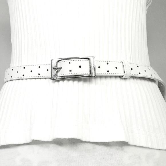 Talbots White Genuine Leather Belt XL Waist Decorative Punch Holes Throughout - Picture 1 of 11
